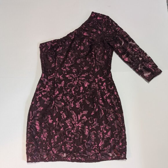H&M One Shoulder Purple Sequins Dress, Size 12 - Picture 2 of 15